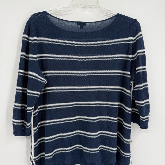 Talbots Women’s Sweater Linen Size 1X Blue Stripe Pullover Long Sleeve Tunic - Picture 10 of 11